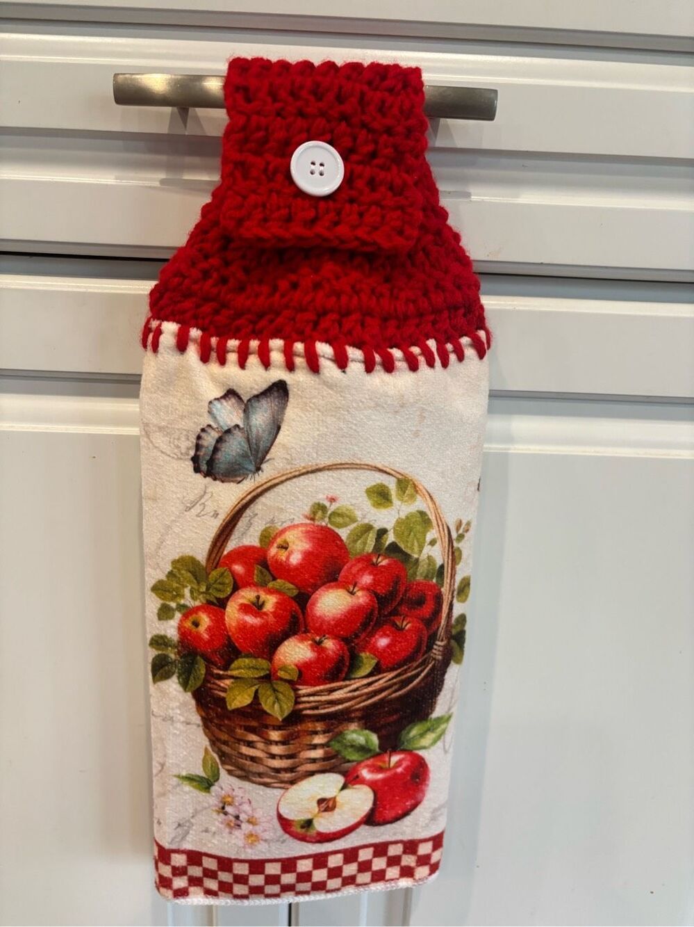 Crochet Top Kitchen Towel-Coffee-Basket of apples